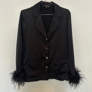 Nadine Merabi Black Ostrich Feather Pajamas